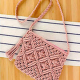 ',,,, SI-26259 Woven Bohemian Tassel Crochet Shoulder Bag: CAMEL-167827 / OS