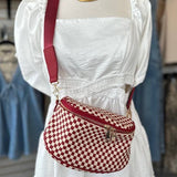 Birdie Saddle Checkered Crossbody Bag: Navy Checkered