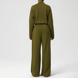Women Casual Sporty Set: Half Zip Pullover + Wide Leg Pants