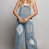 Crochet Contrast Patch Detail Chest Pocket Woven Overalls