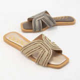 MARISA H-SHAPED UNIQUE ZIPPER LINE DESIGN SANDAL: CHAMPAGNE / 6.5