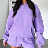 Basic pocket hoodie &  drawstring short set outfits