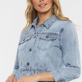OPEN PACK CLASSIC FIT PEPLUM DENIM JACKET-KC7369L: LIGHT / XL