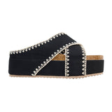 Nina 4 Crisscross Platform Wedge with Contrast Stitch Detail: Black / 8