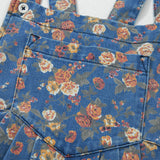 Vintage Rose Print Pleated Denim Overall Jumpsuit (S-XL)