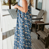 Vintage Rose Print Pleated Denim Overall Jumpsuit (S-XL)