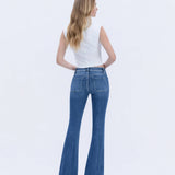 MID RISE BUTTON FLY TROUSER HEM FLARE JEANS T5848: GLEEFULLY / 31