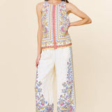 Border Print Wide Leg Pants: Yellow Multi / M