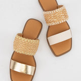 LYSETT BOLD DOUBLE STRAP SQUARE-TOE SLIP-ON SANDAL: BONE