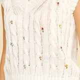 Floral Embroidered Cable Knit Sweater
