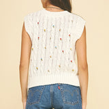 Floral Embroidered Cable Knit Sweater