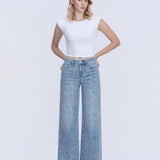 HIGH RISE MEDIUM LIGHT FLORAL PRINT WIDE LEG JEANS T7335FPR: FLORAL PRINT / 25