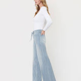 HIGH RISE WAIST TIE STRIPED WIDE LEG JEANS V3838STR: STRIPE / 24