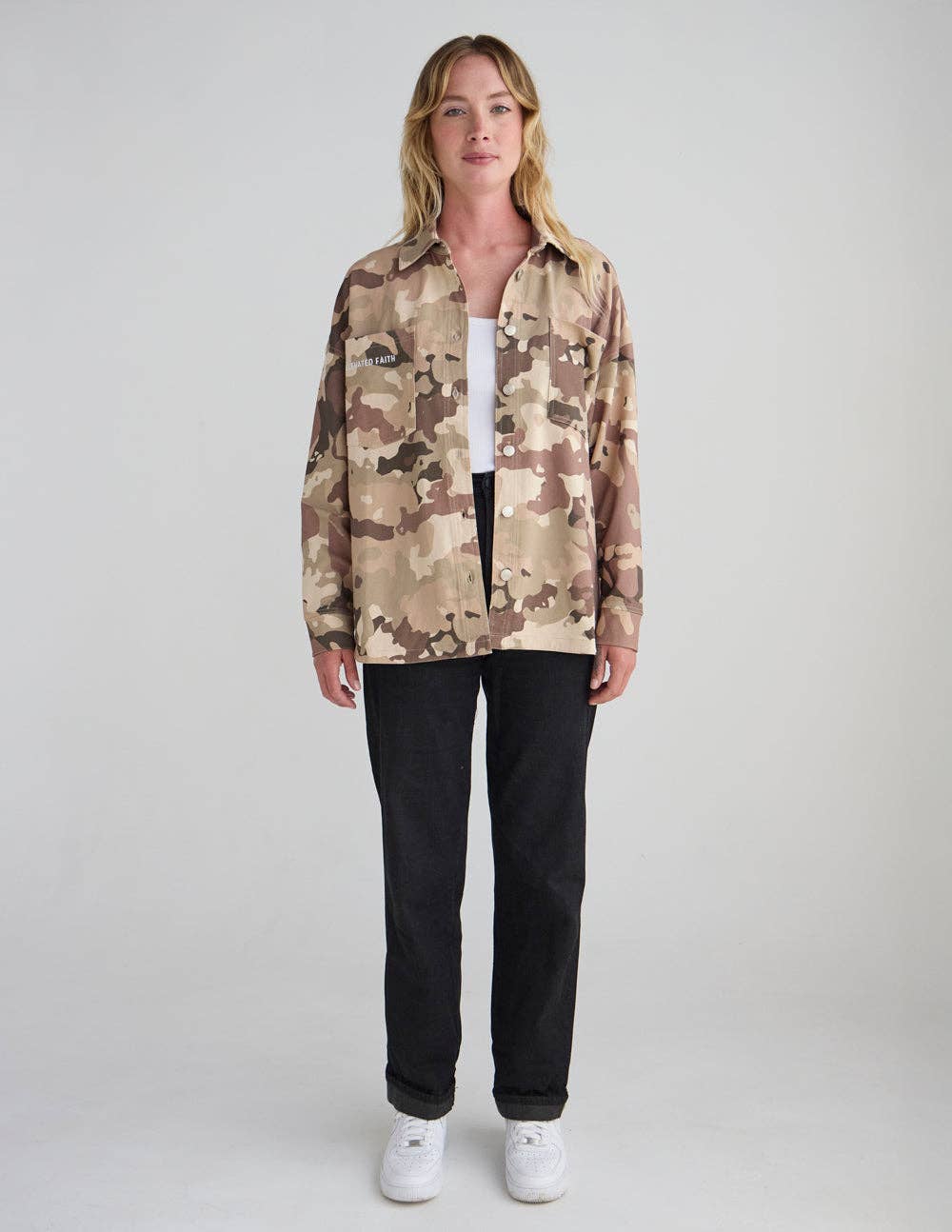 What a Friend in Jesus Camo Shacket: S