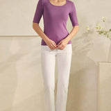 Pure Comfort Modern Mid Sleeve Ribbed Fitted Top