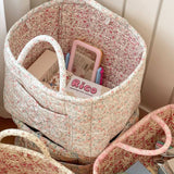 Boho Organizer Tote Floral Quilted Storage Basket