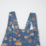 Vintage Rose Print Pleated Denim Overall Jumpsuit (S-XL)