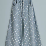 Polka Dot Wide-Leg Denim Pants in Cotton