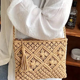 ',,,, SI-26259 Woven Bohemian Tassel Crochet Shoulder Bag: CAMEL-167827 / OS