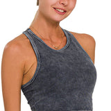 `.0802 Premium Washed Seamless High-neck Crop Tank SI-25526: ASH PINK-162187 / L/XL