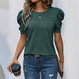 Casual Bubble Sleeve Short Sleeve t-shirt: Pink / 100%Polyester / XL