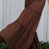 Maxi Tiered  Wide Leg Beach Palazzo Pants VP73052: Mocha / M
