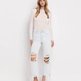 90'S VINTAGE SUPER HIGH RISE CROP FLARE JEANS V2471: NASHVILLE MOON / 30