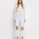 90'S VINTAGE SUPER HIGH RISE CROP FLARE JEANS V2471: NASHVILLE MOON / 30