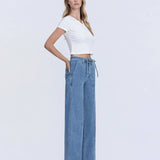 SUPER HIGH RISE TIE WAISTBAND WIDE LEG JEANS T6765: LUSH LIFE / 29