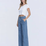 SUPER HIGH RISE TIE WAISTBAND WIDE LEG JEANS T6765: LUSH LIFE / 27