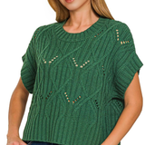 ,,,.0722 Cable Knit Short Sleeve Sweater SI-28167: DEEP CAMEL-184427 / S