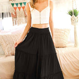 Maxi Tiered  Wide Leg Beach Palazzo Pants VP73052: Mocha / M