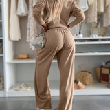 Ribbed T-Shirt & Drape Straight-Leg Pants Set