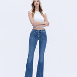 MID RISE BUTTON FLY TROUSER HEM FLARE JEANS T5848: GLEEFULLY / 30