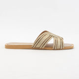 MARISA H-SHAPED UNIQUE ZIPPER LINE DESIGN SANDAL: CHAMPAGNE / 10