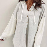 Contrast Button Down Hooded Sweatshirt Jacket