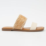 LYSETT BOLD DOUBLE STRAP SQUARE-TOE SLIP-ON SANDAL: BONE