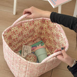 Boho Organizer Tote Floral Quilted Storage Basket