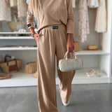 Ribbed T-Shirt & Drape Straight-Leg Pants Set