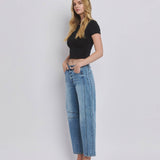 HIGH RISE DART STRUCTURED FIT BARREL LEG JEANS T6514: TINGLE / 26