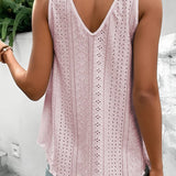 Multicolor Lace Crochet Splicing V Neck Loose Fit Tank Top: Apricot Pink / 95%Polyester+5%Elastane / L