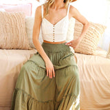 Maxi Tiered  Wide Leg Beach Palazzo Pants VP73052: Mocha / M