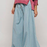 Pleated Wide-Leg Button Closure Pants