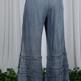 Flared Ruffle Hem Washed Chambray Crop Denim Pants VP83039: Washed Denim / L