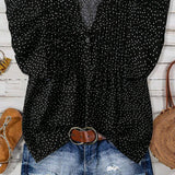 V-neck Button Pleated Top: Red / M