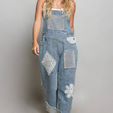 Crochet Contrast Patch Detail Chest Pocket Woven Overalls