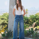 HIGH RISE DOUBLE CUFFED BAGGY WIDE JEANS V3589: ENVIABLY / 28