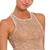 `.0802 Premium Washed Seamless High-neck Crop Tank SI-25526: ASH MOCHA-163059 / S/M