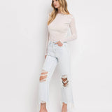 90'S VINTAGE SUPER HIGH RISE CROP FLARE JEANS V2471: NASHVILLE MOON / 30