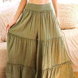 Maxi Tiered  Wide Leg Beach Palazzo Pants VP73052: Mocha / S